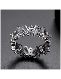 Fashion White Zirconium 7 # Rhodium-plated Diamond Ring