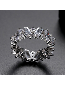 Fashion White Zirconium 8 # Rhodium-plated Diamond Ring
