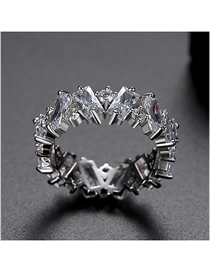 Fashion White Zirconium 9 # Rhodium-plated Diamond Ring