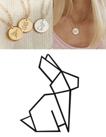 Fashion Golden Stainless Steel Carved Rabbit Geometric Round Necklace 15mm