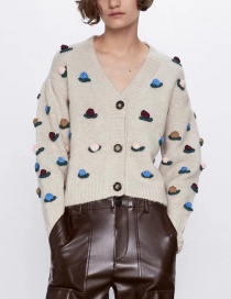 Fashion Color Crochet Flower-embellished Button Coat