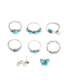Fashion silver color+blue Adjustable Natural Stone Irregular ring set