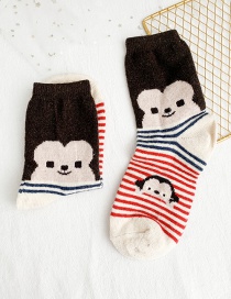 Fashion Brown Cartoon Striped Monkey In Socks