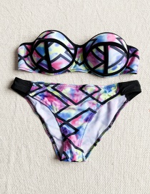 Fashion Color Printed Colorblock Split Swimsuit