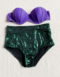 Fashion Purple Shell Fish Pattern Split Swimsuit