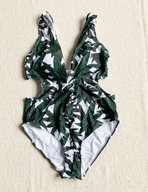 Fashion Green Printed Leaf One-piece Swimsuit