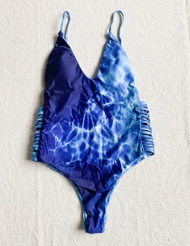 Fashion Blue Printed Lace One-piece Swimsuit