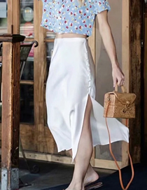 Fashion Beige Button Split Satin Solid Skirt