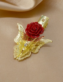 Fashion Golden Butterfly Metal Hollow Resin Flower Duckbill Hair Clip