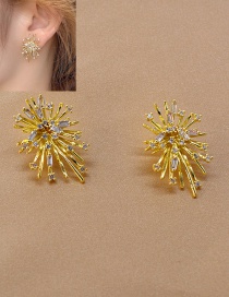 Fashion Golden Firework Micro-set Zircon Alloy Stud Earrings