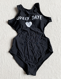 Fashion Black Alphabet Print Love One-piece Swimsuit