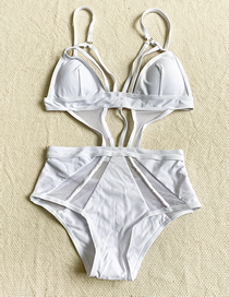 Fashion White Paneled Mesh Hollow Leaky Back One-piece Swimsuit