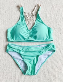 Fashion Lake Green Back Lace Split Swimsuit