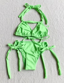 Fashion Fluorescent Green Tie Split Swimsuit