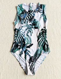Fashion Color Printed Leaf Split Swimsuit