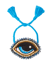 Fashion Navy Blue Imported Rice Beads Woven Eye Crystal Tassel Bracelet