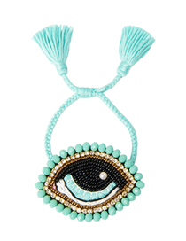 Fashion Green Imported Rice Beads Woven Eye Crystal Tassel Bracelet