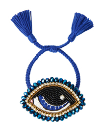 Fashion Royal Blue Imported Rice Beads Woven Eye Crystal Tassel Bracelet