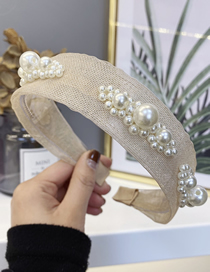 Fashion Beige Mesh Gauze Pearl Flower With Tooth Hoop