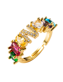 Fashion Color N Copper Micro Inlaid Zircon Letter Adjustable Ring