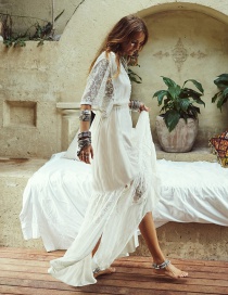 Fashion White Chiffon Lace Stitching Split Sun Clothes