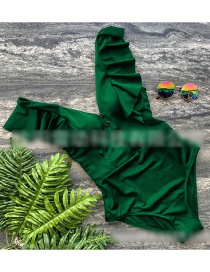 Fashion Green Button Ruffled Triangle One-piece Swimsuit