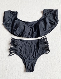 Fashion Black Ruffled Banded Split Swimsuit