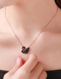 Fashion Black Full Diamond Swan Stainless Steel Alloy Necklace