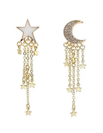 Fashion Yellow Alloy Star Moon Asymmetric Diamond Earrings