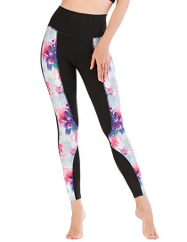 Fashion Color Matching [pants Only] Flower Print Contrast Yoga Yoga Pants