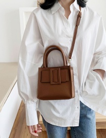 Fashion Brown Contrast Belt Buckle Stitching Shoulder Bag Crossbody Bag