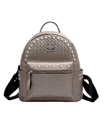 Fashion Large Silver Grey Studded Checked Backpack