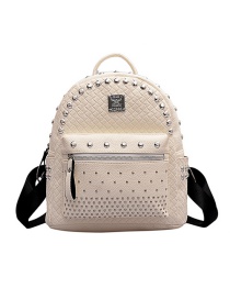 Fashion White Trumpet Studded Checked Backpack