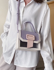 Fashion Purple Contrast Stitching Translucent Square Button Shoulder Crossbody Bag