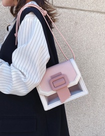 Fashion Pink Contrast Stitching Translucent Square Button Shoulder Crossbody Bag