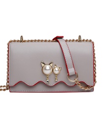 Fashion Gray Chain Pearl Cat Lock Cross-body Bag