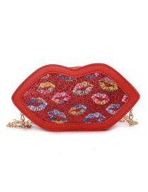 Fashion Red Sequined Lip Contrast Shoulder Crossbody Bag