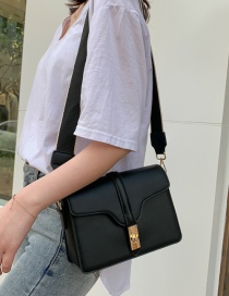 Fashion Black Paneled Wide Shoulder Strap Cross Buckle Shoulder Bag