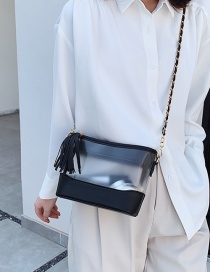 Fashion Black Transparent Stitched Contrast Fringe Chain Shoulder Bag