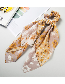 Fashion Yellowish White Printed Chiffon Fabric Bow Ribbon Streamer Bowel Hair Rope