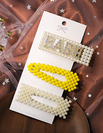 Fashion White + Yellow Diamond And Pearl Pearl Hollow Hairpin Set