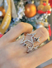 Fashion Silver Snowflake Hollow Micro-set Zircon Open Ring