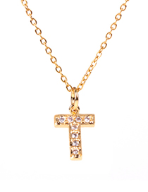 Fashion Golden T Diamond Clavicle Chain Diamond Letters Necklace