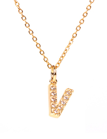 Fashion Golden V Diamond Clavicle Chain Diamond Letters Necklace