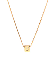 Fashion Golden U Letter Cube Dice Zircon Clavicle Necklace