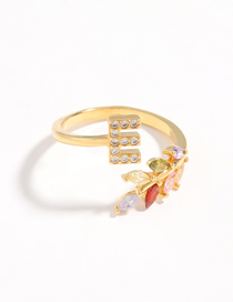 Fashion E Gold Flower Copper Micro-set Zircon English Alphabet Ring