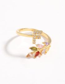 Fashion F Gold Flower Copper Micro-set Zircon English Alphabet Ring
