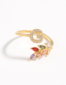 Fashion G Gold Flower Copper Micro-set Zircon English Alphabet Ring