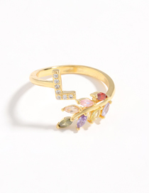 Fashion L Gold Flower Copper Micro-set Zircon English Alphabet Ring