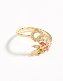 Fashion Q Gold Flower Copper Micro-set Zircon English Alphabet Ring